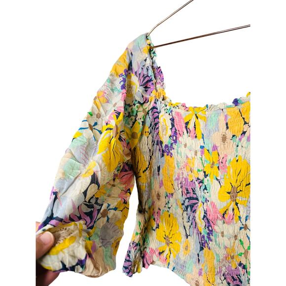 SHOSHANNA Floral Blooms Print Smocked Bodice Off Shoulder Cece Top Size Large - Picture 8 of 12